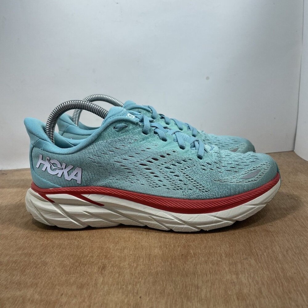 Hoka One One Clifton 8 Womens Size 7.5 Blue Running Shoes Sneakers Lace Up